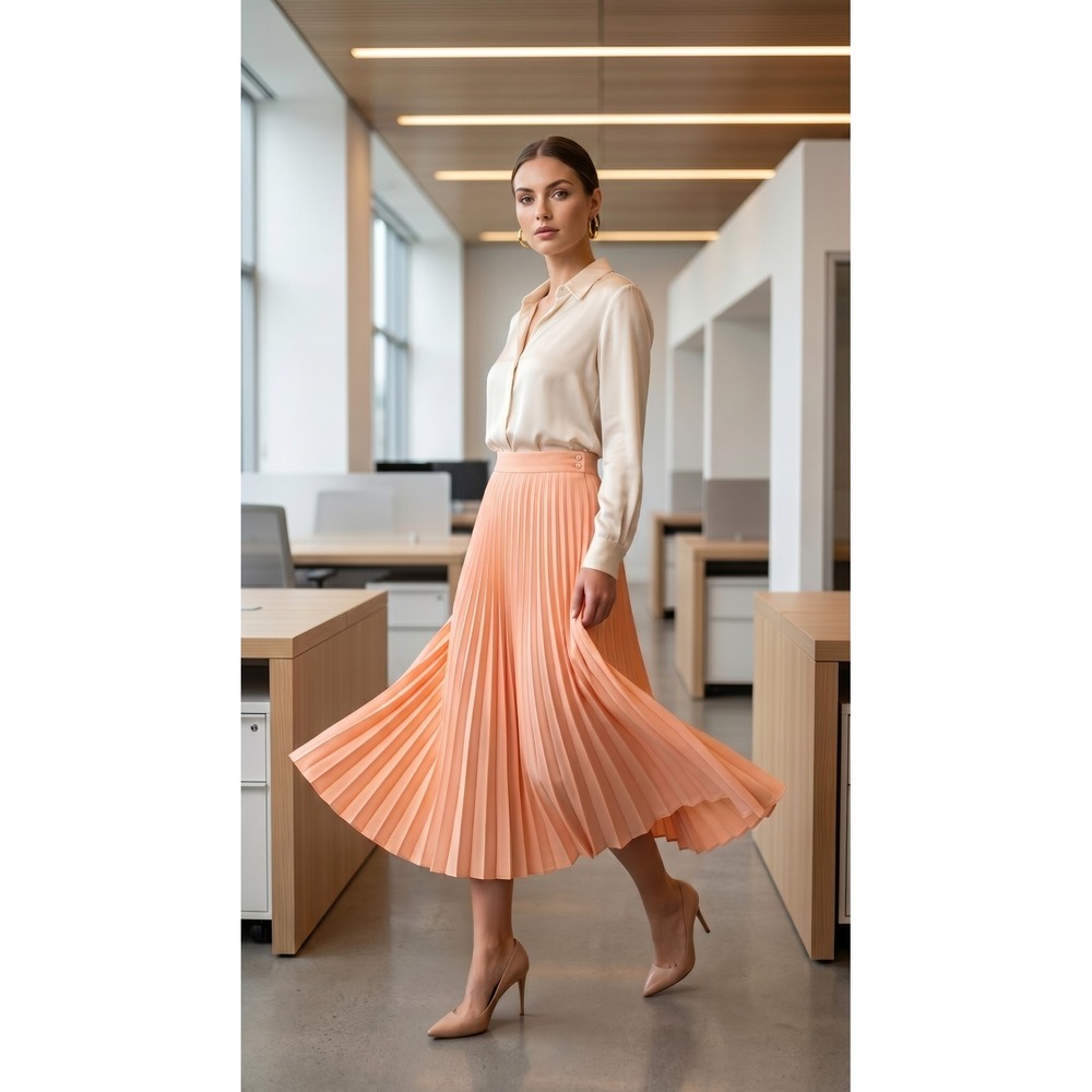 VTG 70s Acordian Pleated Maxi Skirt Size 28" Pink Long Made in USA
